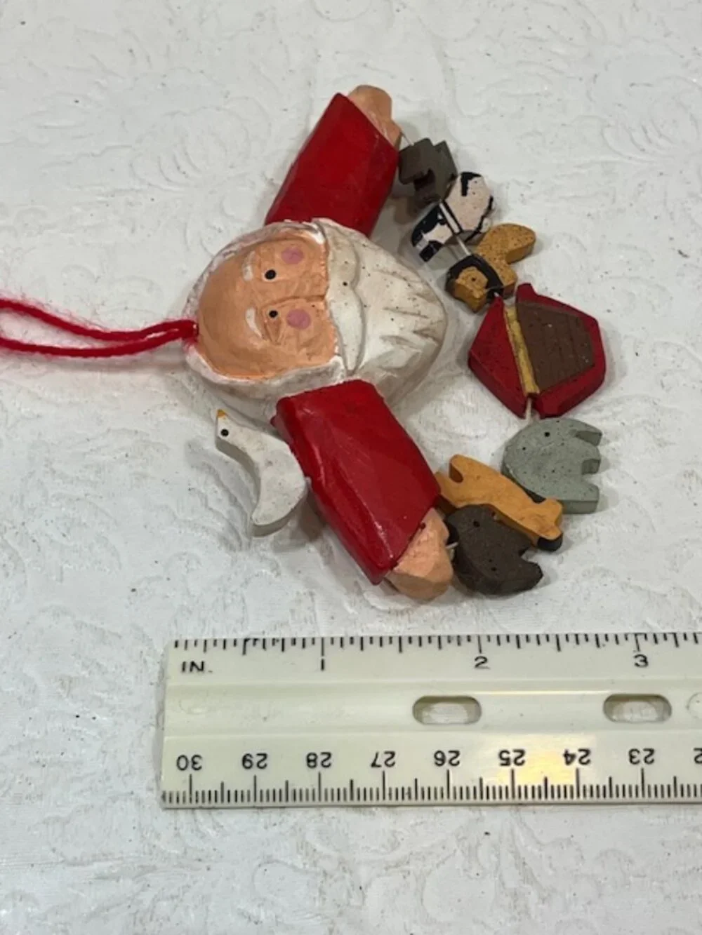 VTG Wooden Santa Noah's Ark Animals Christmas Ornament Folk Art Decor 4